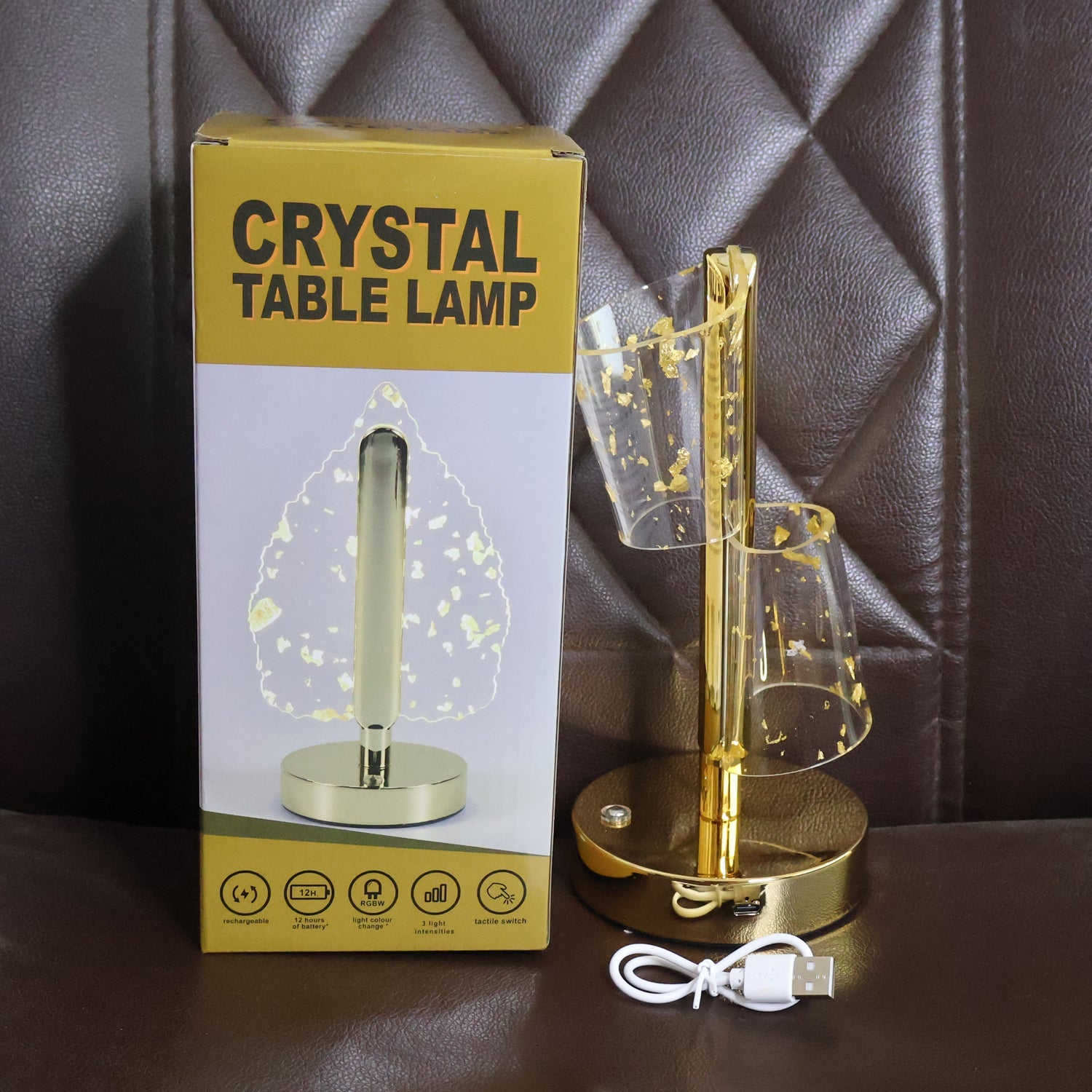 Luxury Golden Crystal LED Double Shade Table Lamp (1 Pc)