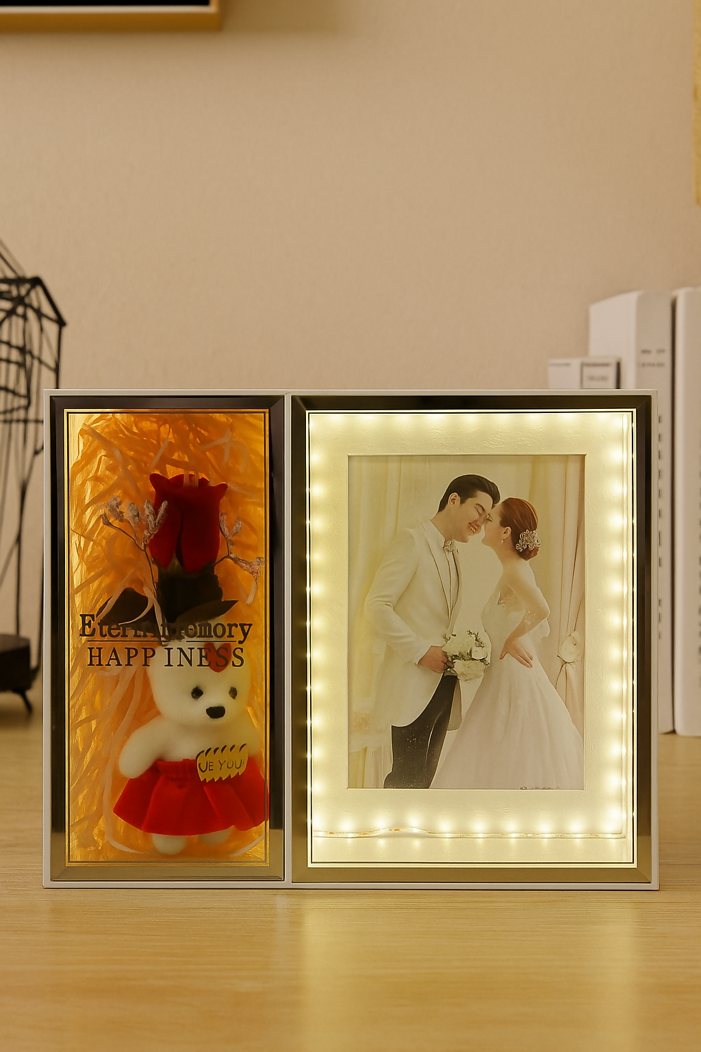 Couple Gift photo Frame with Red Rose, Mini Teddy Bear & Customizable Photo Slot – Elegant Love Keepsake for Anniversary, Engagement, or Valentine’s Day Celebration