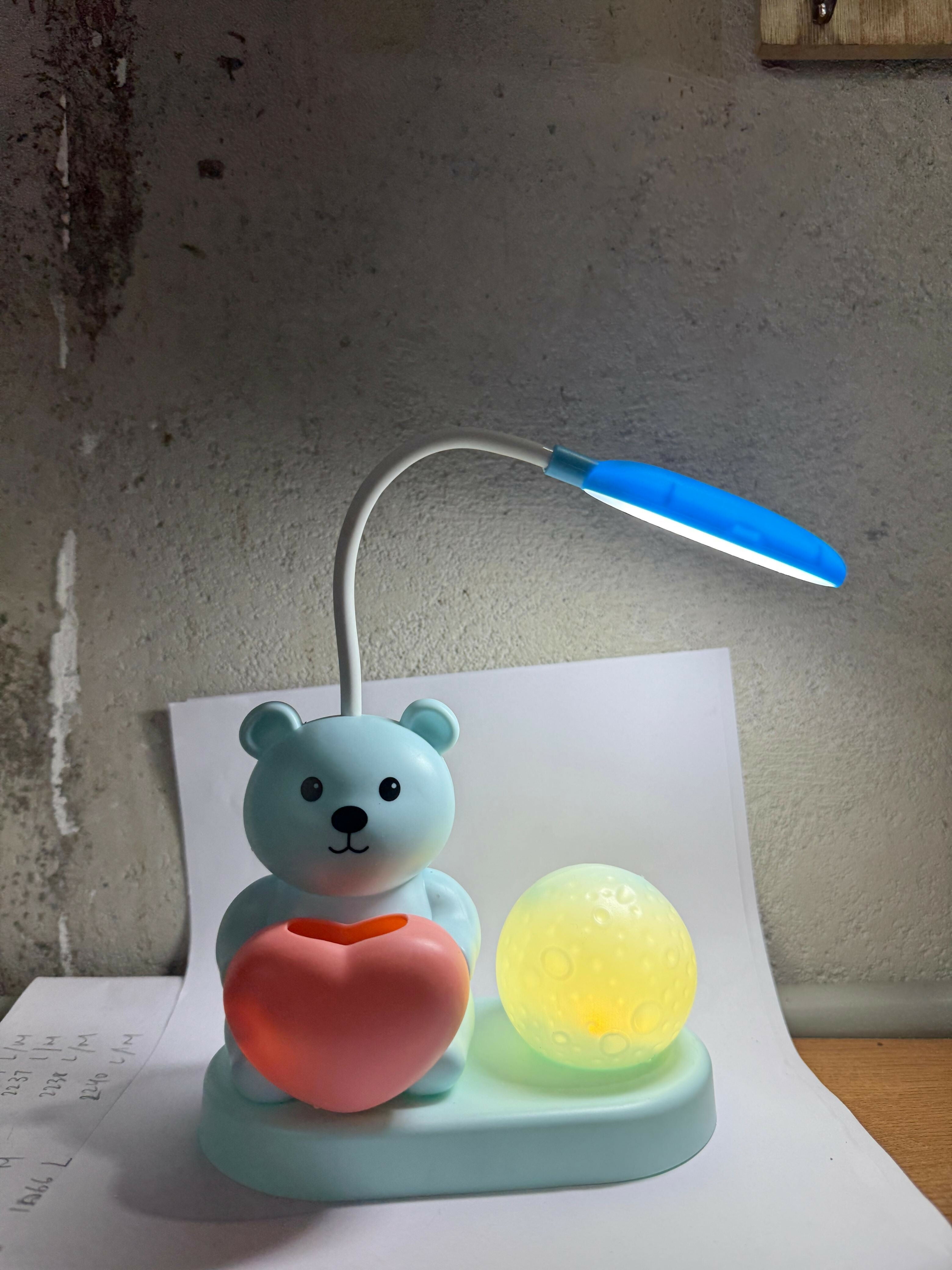 Lovely Lamp – Cute Bunny Night Light & Desk Lamp with Heart Brush Pot and Moon Light – USB Rechargeable, 360° Flexible Hose, Eye-Caring LED for Kids Bedroom, Study Table & Home Décor