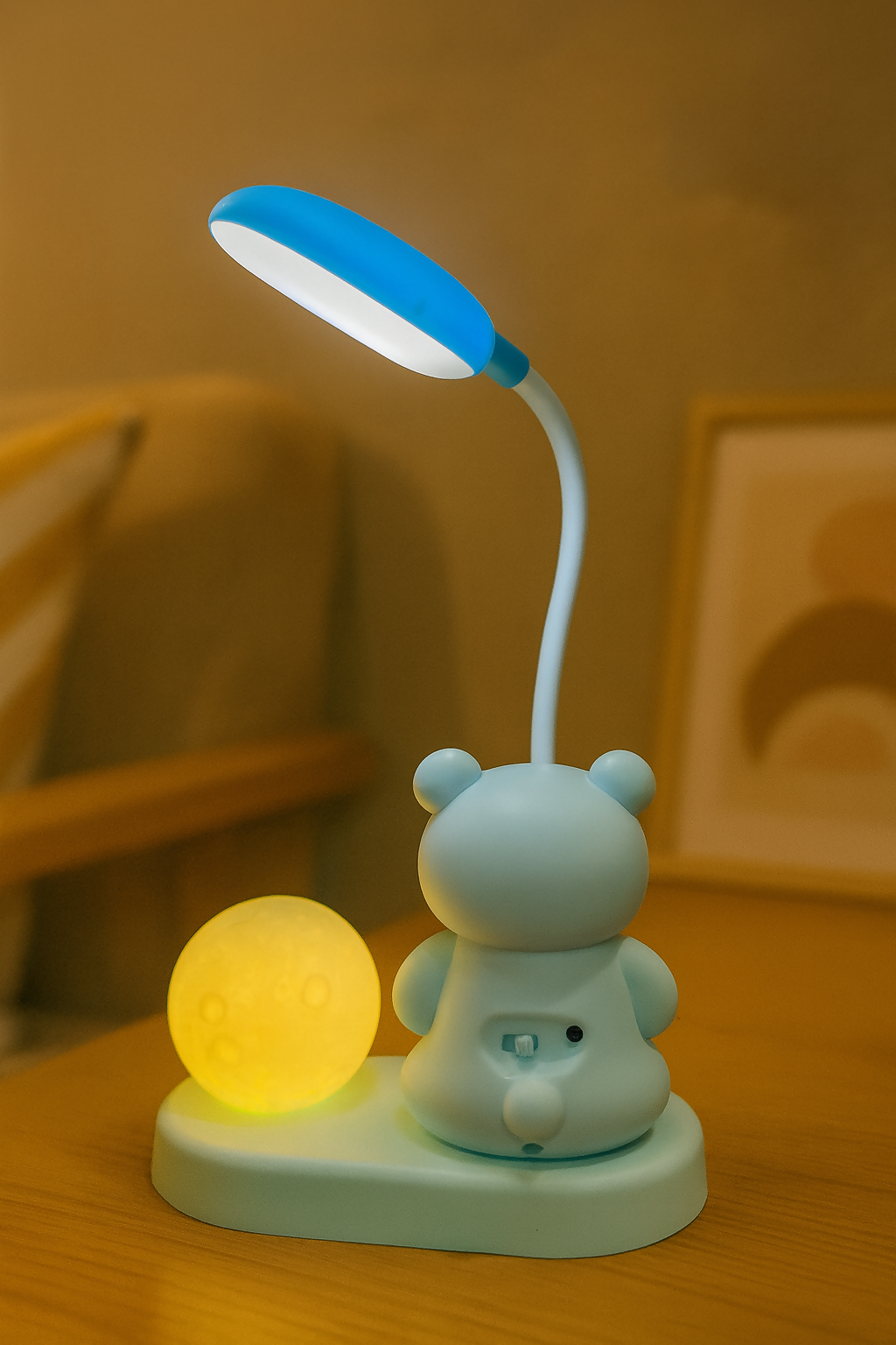Lovely Lamp – Cute Bunny Night Light & Desk Lamp with Heart Brush Pot and Moon Light – USB Rechargeable, 360° Flexible Hose, Eye-Caring LED for Kids Bedroom, Study Table & Home Décor