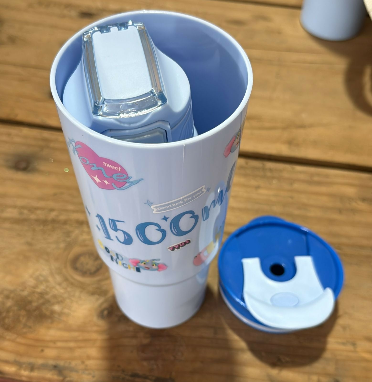 Set of 3 Blue Cartoon Water Bottles for Kids – Leak-Proof BPA-Free Plastic Sipper Bottles with Flip Lid & Cute Animal Prints (1500ml, 800ml, 500ml)