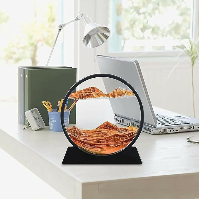 Sand Art Frame – Large Round Dynamic Sandscape in Black Frame – Desktop Home Office Relaxation Decor with Mesmerizing Flowing Sand – Calming Zen Gift for Adults & Kids