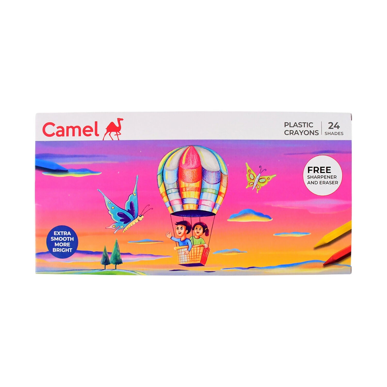 Camlin Plastic Crayons – 24 Shades with Sharpener and Eraser