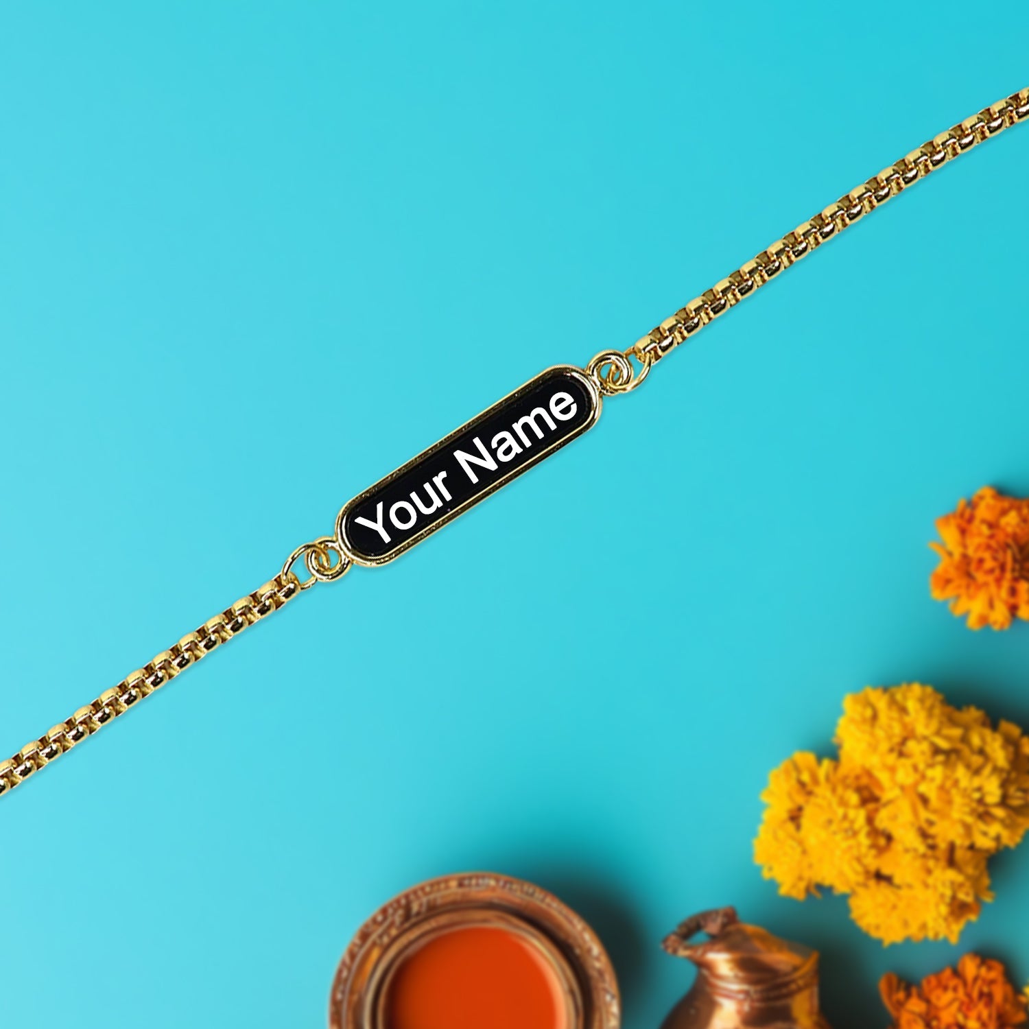 Custom Engraved Dual-Tone Name Bracelet – Black Nameplate Personalized Chain