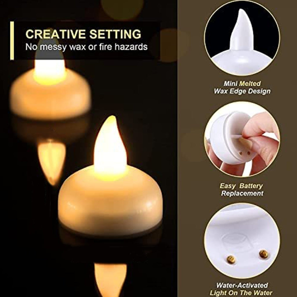 Set of 12 Flameless Floating Candles Battery Operated Tea Lights Tealight Candle - Decorative, Wedding., Diwali( Diya , Divo , Diva , Deepak , Jyoti ,)