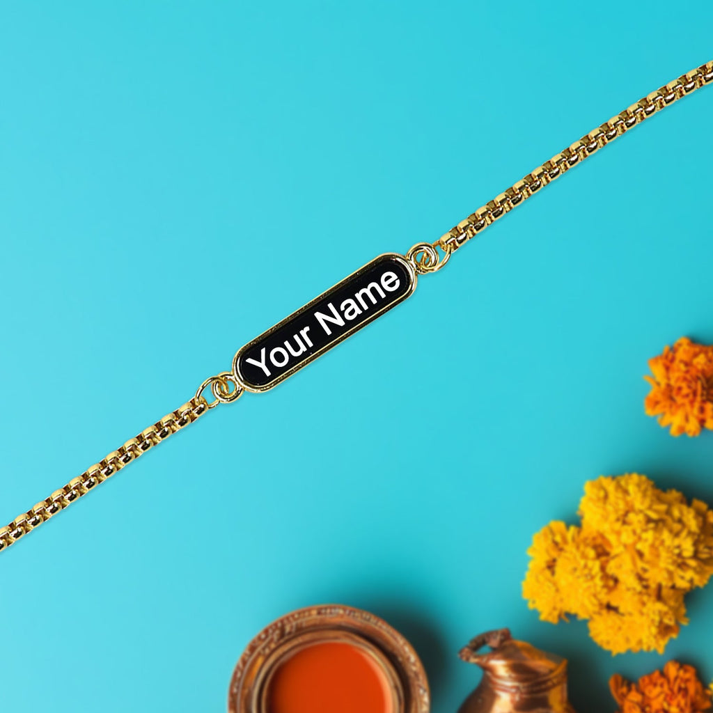 Custom Engraved Dual-Tone Name Bracelet – Black Nameplate Personalized Chain