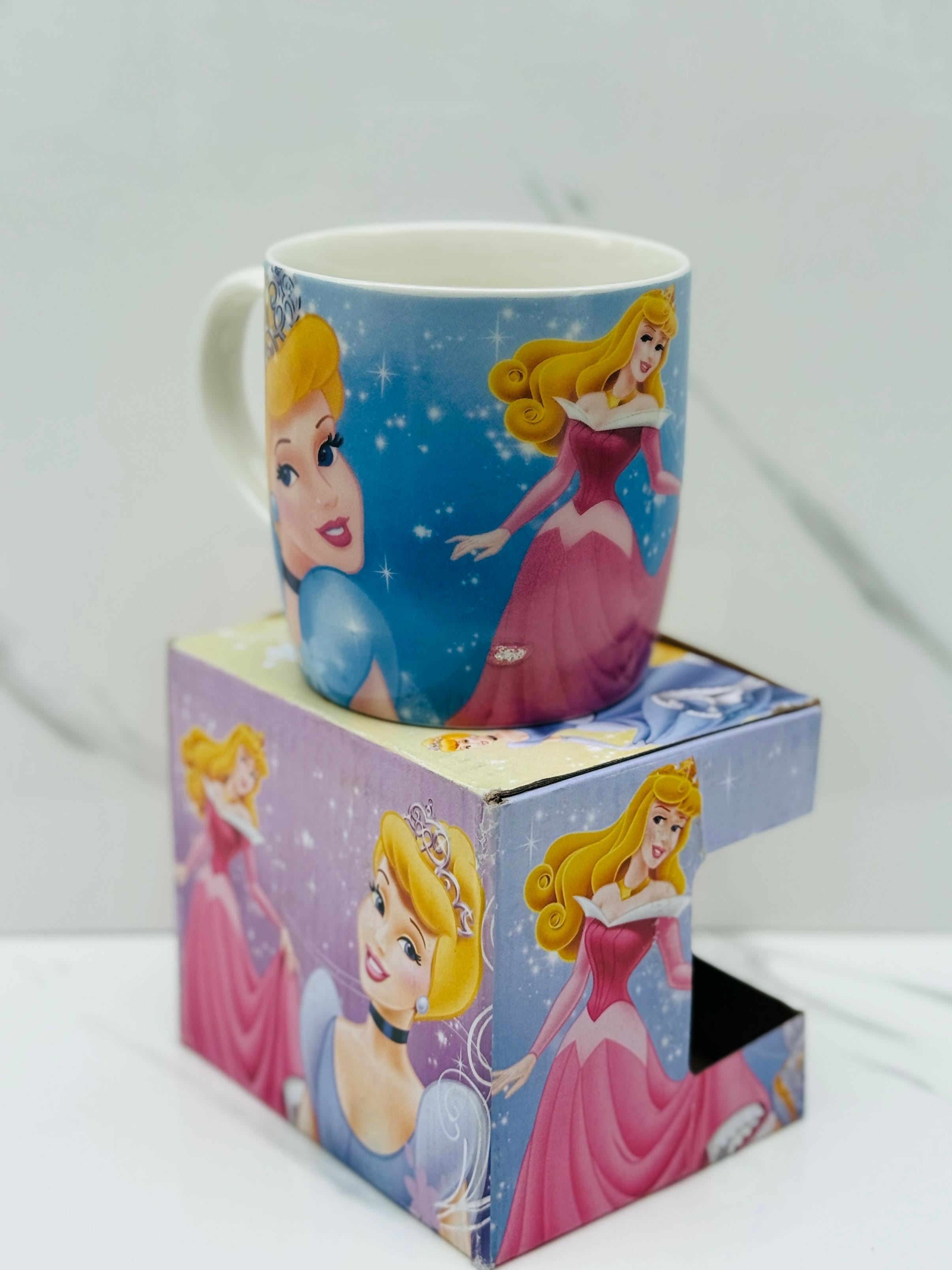Colorful Cartoon Princess-Themed Ceramic Mug with Gift Box – Kids Drinking Cup with Printed Design – Ideal for Gifting & Everyday Use