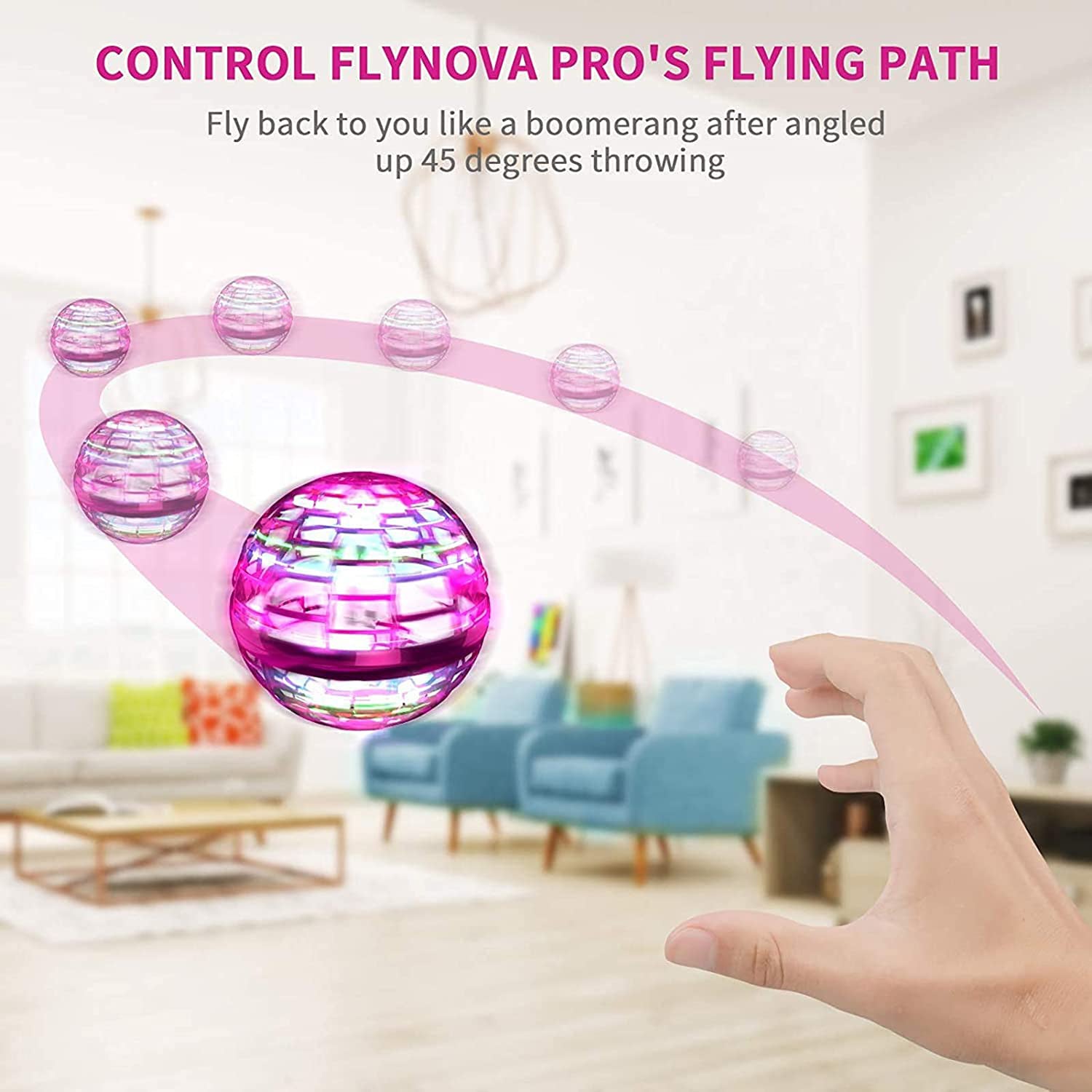 Flying Ball Toys, USB Rechargeable Built-in RGB Lights 360°Rotating Magic Controller