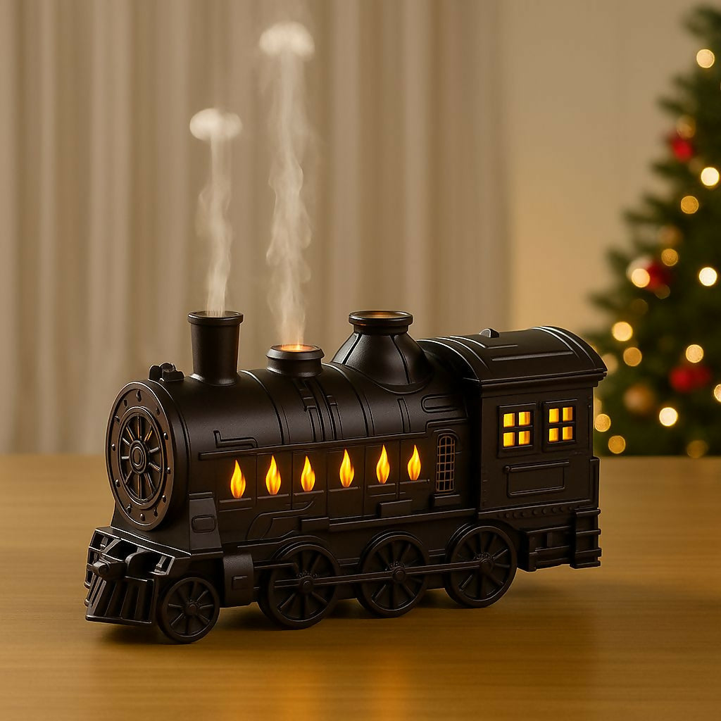 HOME DECOR Steam Train Shape Flame Aroma Diffuser with LED Light & Humidifier – Essential Oil Diffuser with Mist, Light & Timer Controls, Wide-Open Water Tank, Retro Locomotive Design for Home & Office Décor