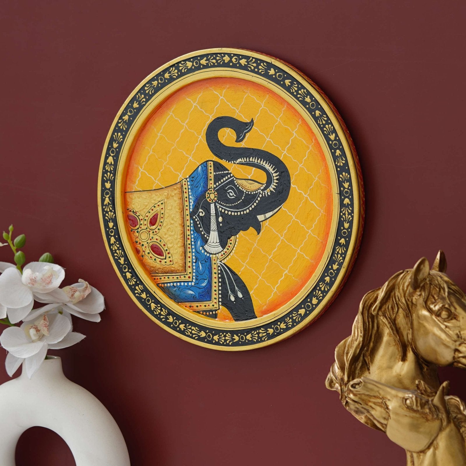Unique Pichwai Elephant Painting for Home Decor , Colorful Pichwai Elephant Wall Art