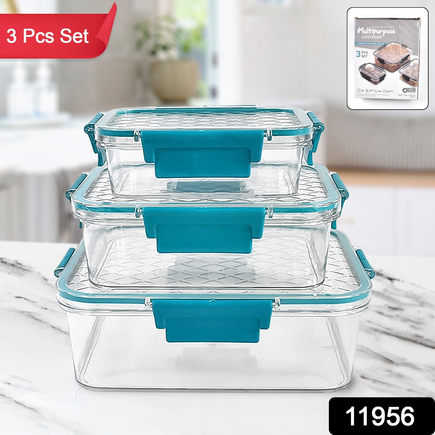 Multipurpose Plastic Containers / Lunch Boxes (3 Pcs Set / 1500, 750, 350 ML Approx)