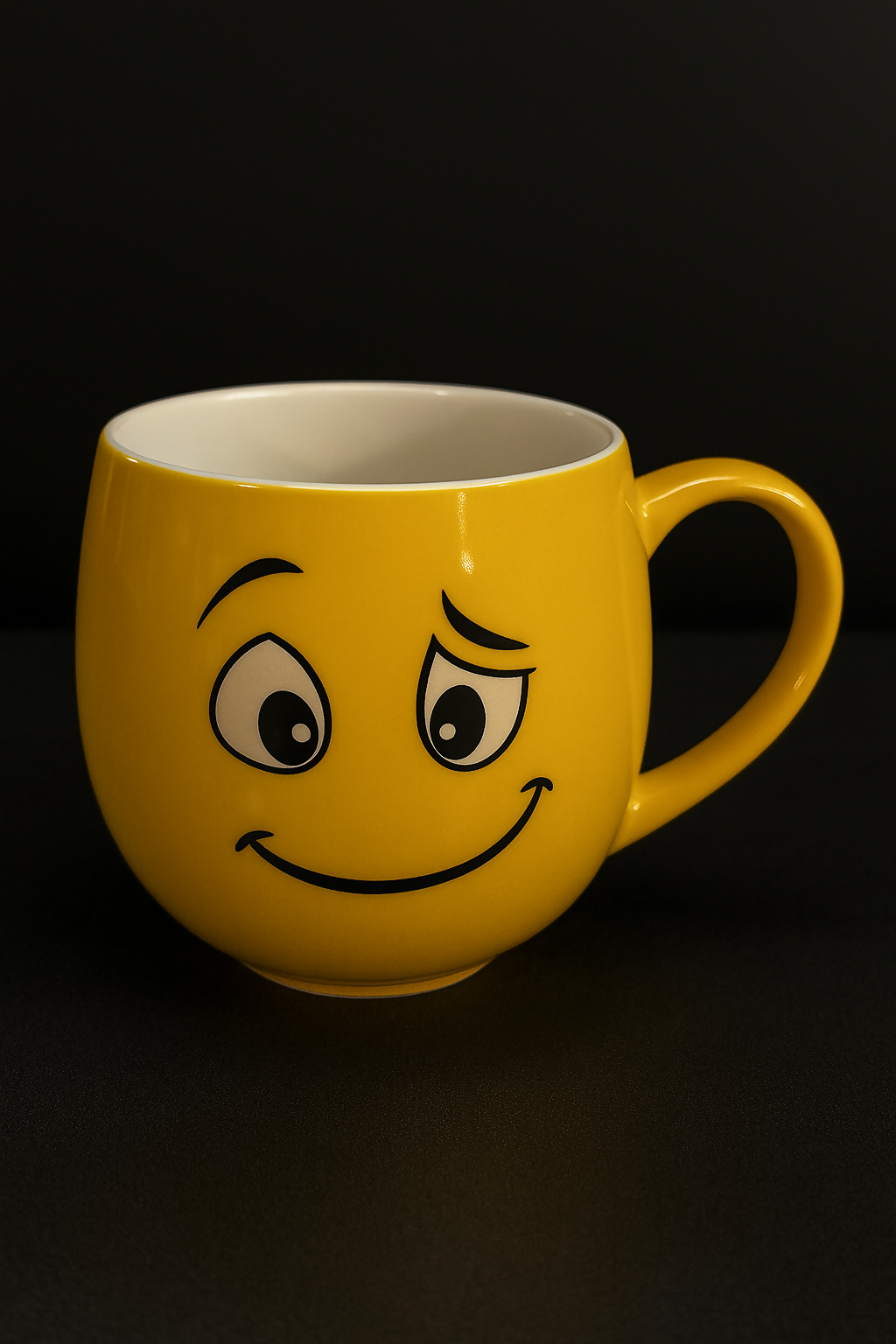 Yellow Ceramic Emoji Mug with Winking Smile Face – Fun and Quirky Coffee Cup for Kids & Adults, 350ml Cute Cartoon Gift Mug for Tea, Coffee, Milk & Hot Beverages