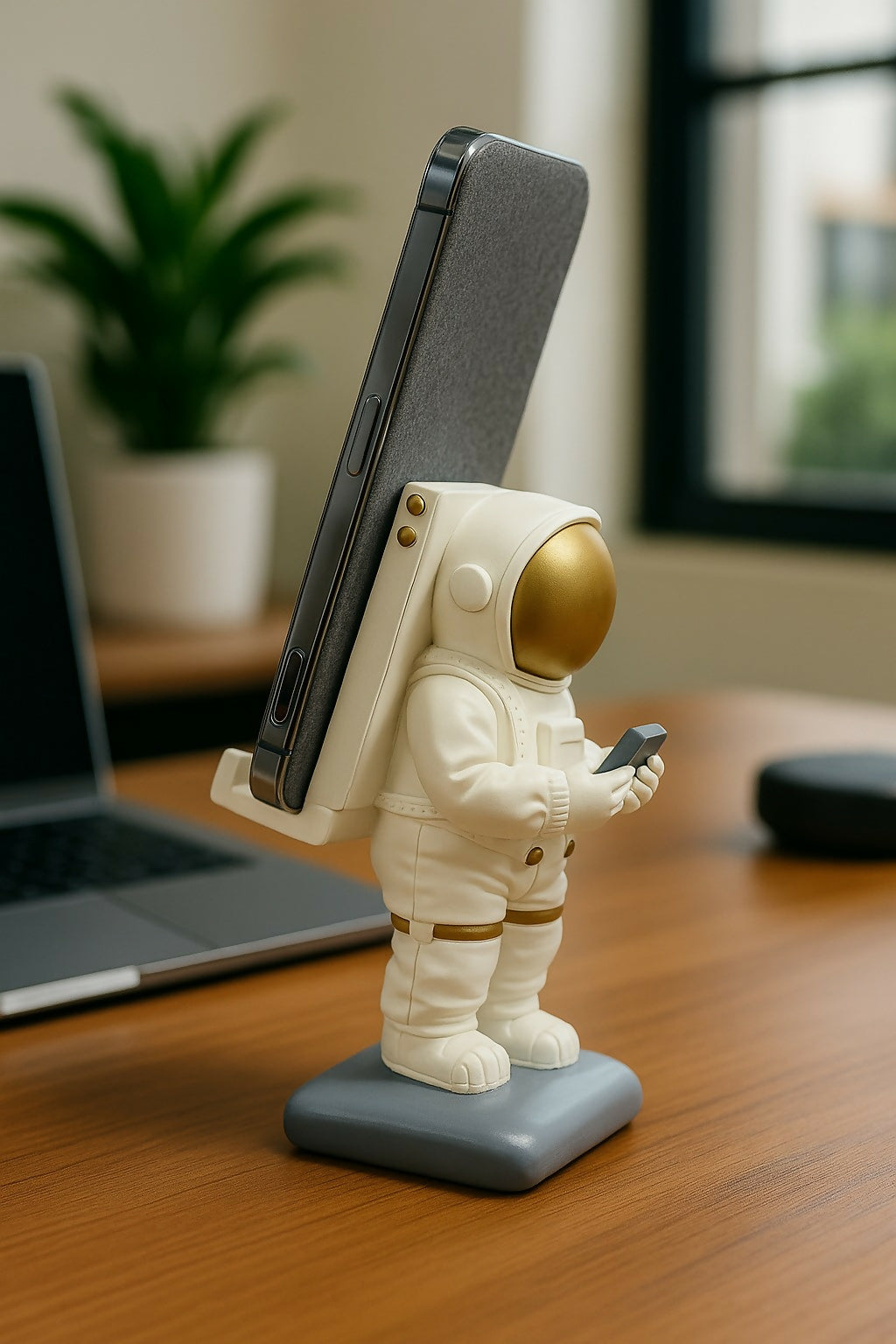 Astronaut-Themed Mobile Phone Holder Stand for Desk – Cute Resin Figurine Design for Home, Office, and Gifting