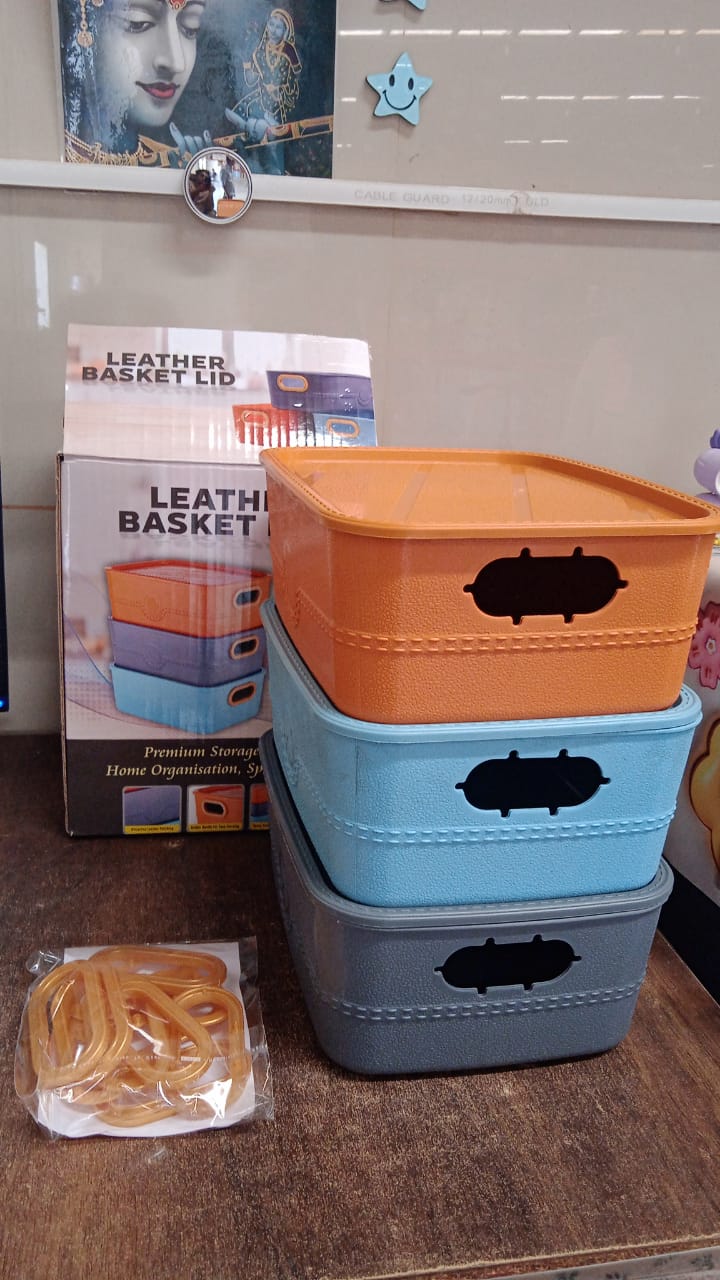 3-Piece Plastic Multipurpose Storage Basket Bin Set with Handle (3 Pcs Set)