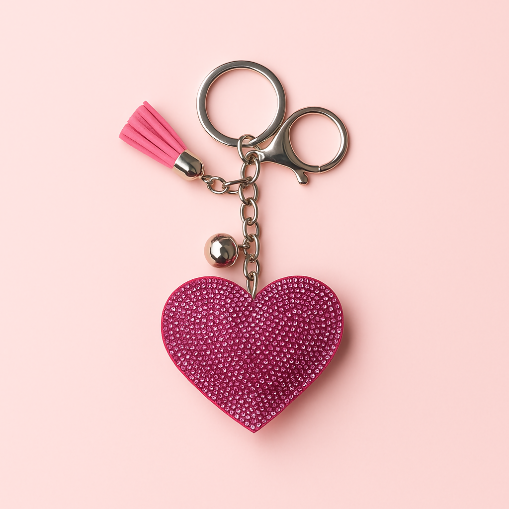 Luxury Girls' Gift Set – Pink Square Dial Analog Watch with Crystal Bezel & Matching Glitter Heart Keychain – Elegant Yellow Satin Gift Box for Birthdays, Anniversaries, Valentine's Day & Special Occasions