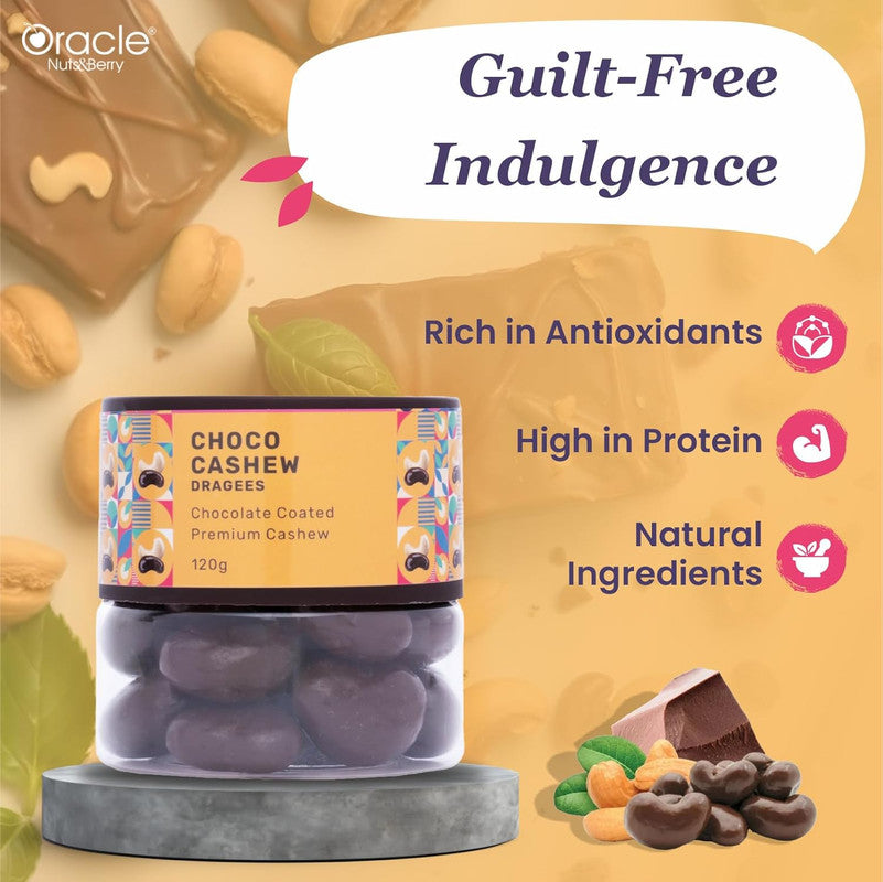Oracle Nuts & Berry Premium Choco Cashew Dragees – Chocolate Coated Crunchy Cashew Nuts (120gm)