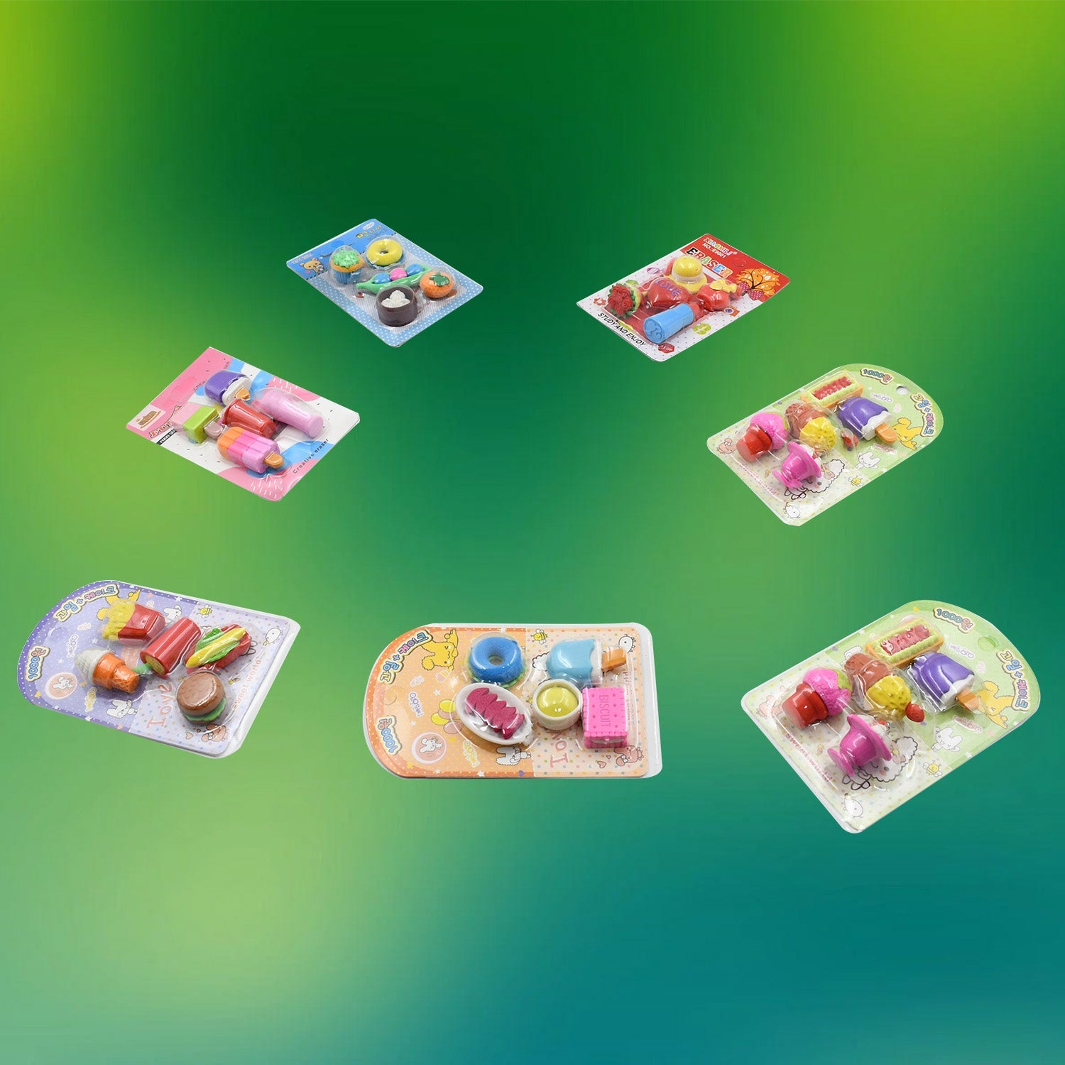 Mix Design Fancy Erasers Set – Colorful & Stylish Erasers for Kids, Birthday Gift & School Prize (1 Set)