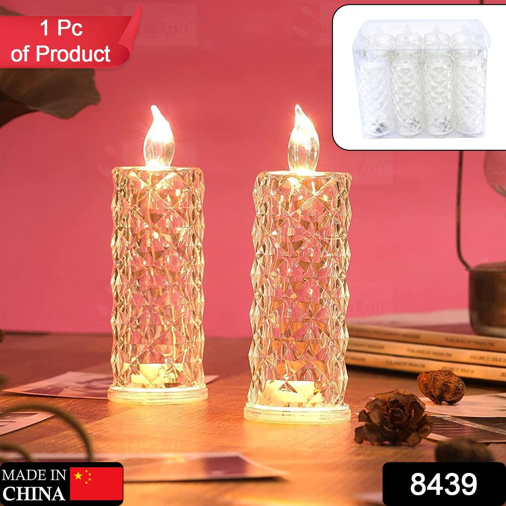 Rose Candles LED Flameless and Smokeless Decorative Acrylic Transparent Candles Led Tea Light Candle Perfect for Gifting, Home, Diwali, Christmas, Crystal Candle Lights, Diwali (1 Pc)  (MOQ :- 12 pc )