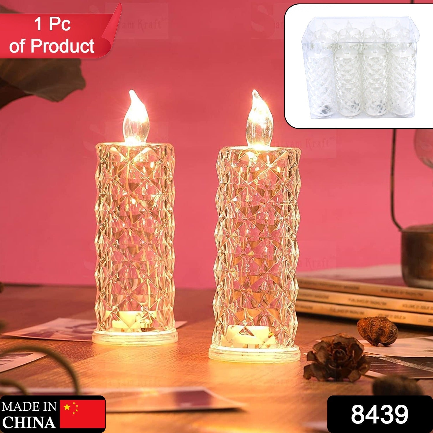 Rose Candles LED Flameless and Smokeless Decorative Acrylic Transparent Candles Led Tea Light Candle Perfect for Gifting, Home, Diwali, Christmas, Crystal Candle Lights, Diwali (1 Pc)  (MOQ :- 12 pc )