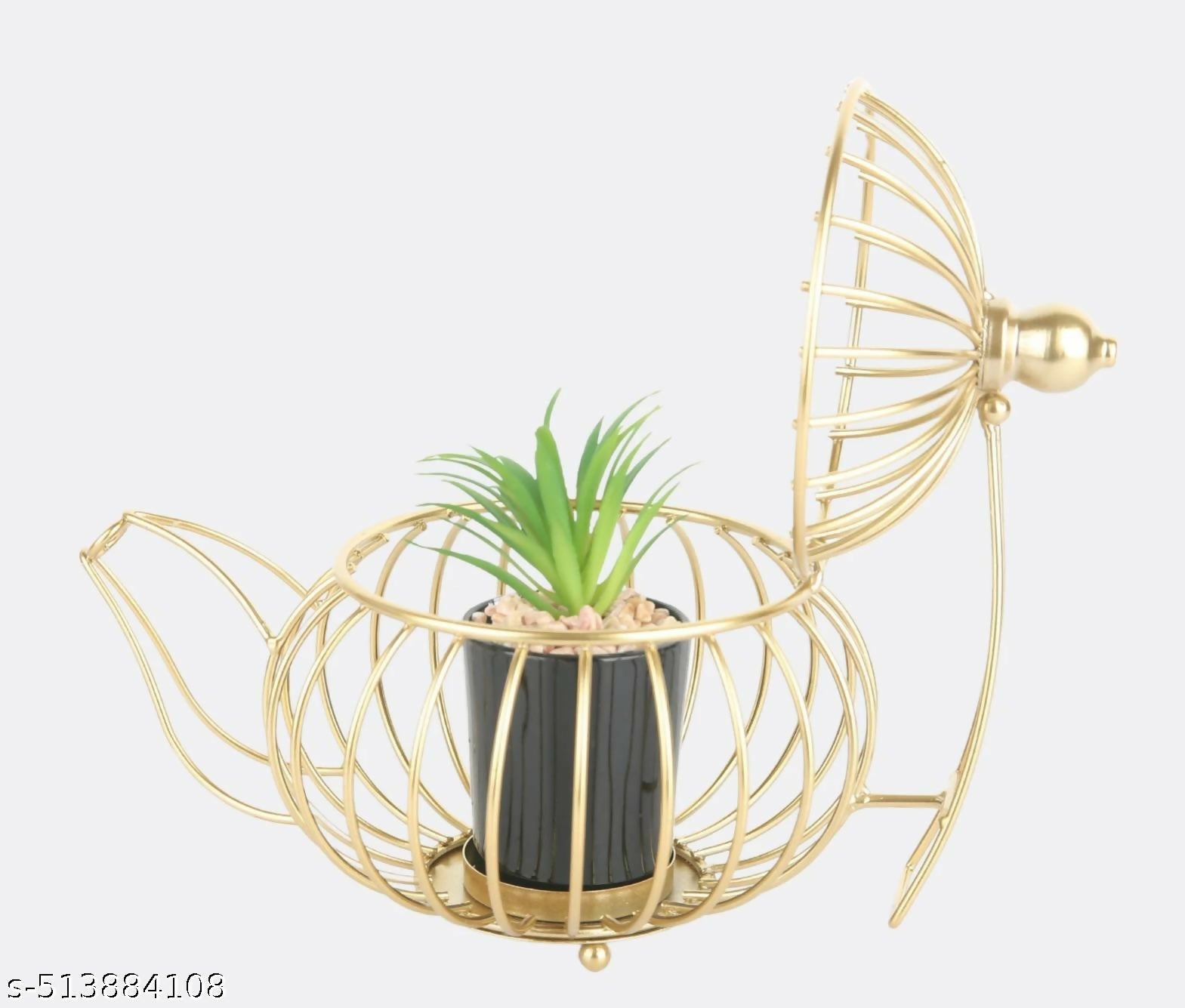 "Elegant Golden Teapot-Shaped Metal Planter Holder with Artificial Succulent in Black Ceramic Pot – Unique Vintage Home Décor Accent – Perfect Gift for Housewarming, Birthday, Anniversary, or Festive Occasions"