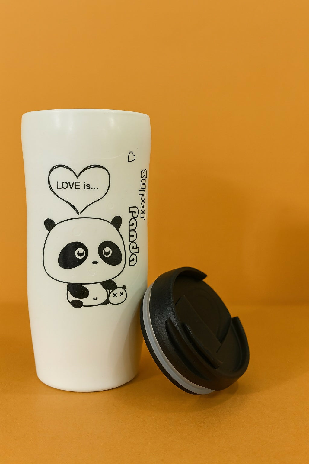 Super Panda Travel Mug with Spill-Proof Lid | Cute Cartoon Panda Coffee Tumbler | Portable Hot & Cold Insulated Cup for Kids, Office, Travel & Gifting