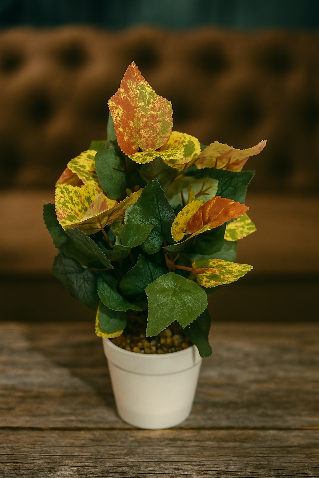 Autumn Glow Artificial Plant in White Pot – Multicolor Decorative Faux Leaf Arrangement for Home & Office Decor