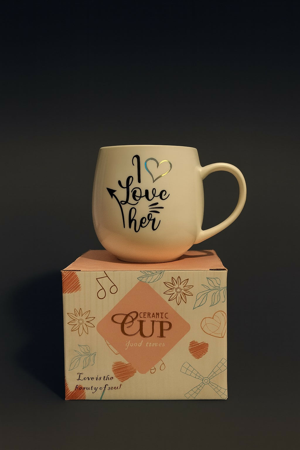 “I Love Her” Ceramic Coffee Mug with Handle – Romantic Gift Cup for Girlfriend, Wife, Anniversary, Valentine’s Day, Birthday & Special Occasions – White Printed Tea & Coffee Cup