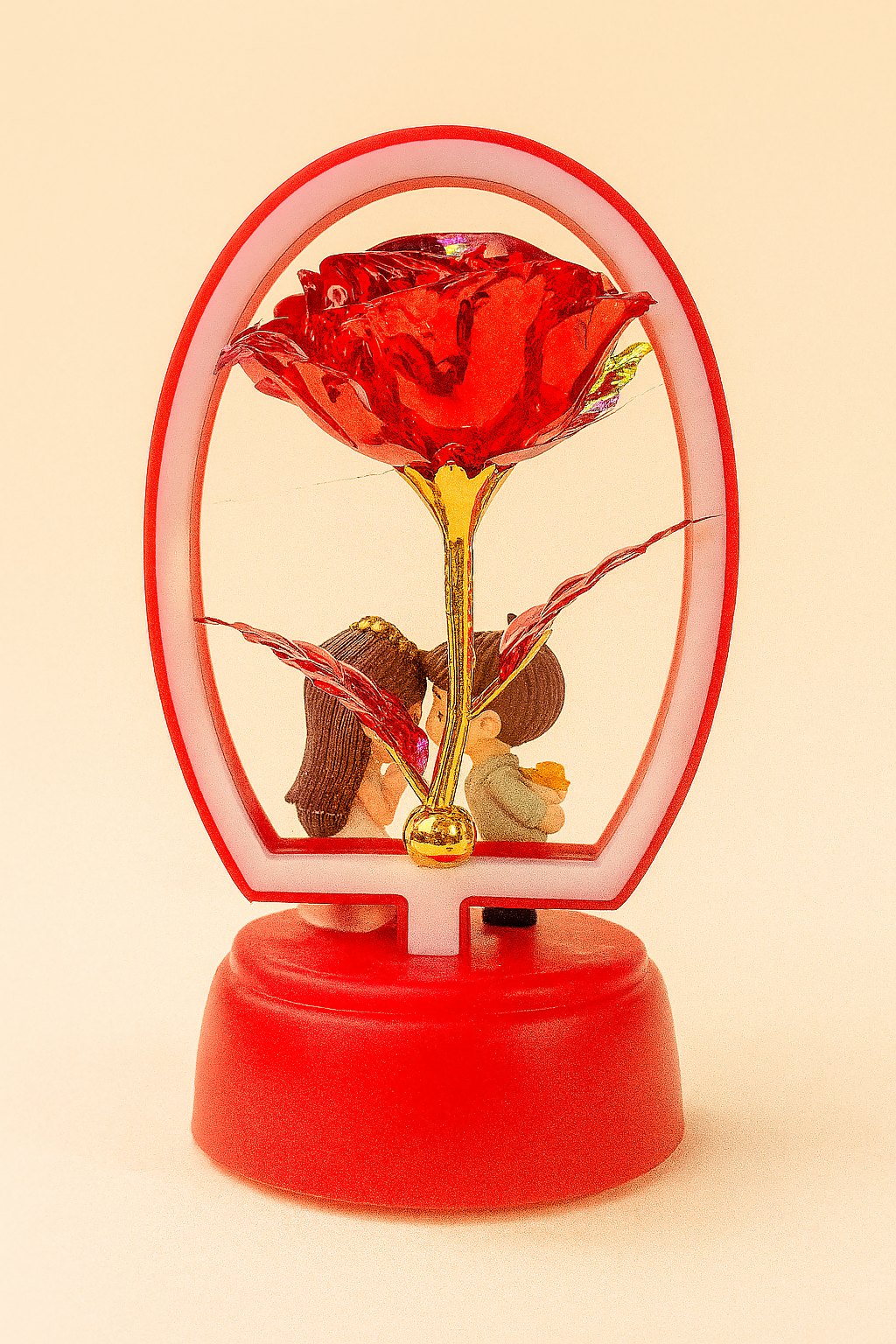 Romantic LED Rose Love Couple Showpiece Night Lamp – Decorative Valentine Gift for Girlfriend, Boyfriend, Anniversary, Birthday & Home Decor (Battery Operated – Red Rose Light)