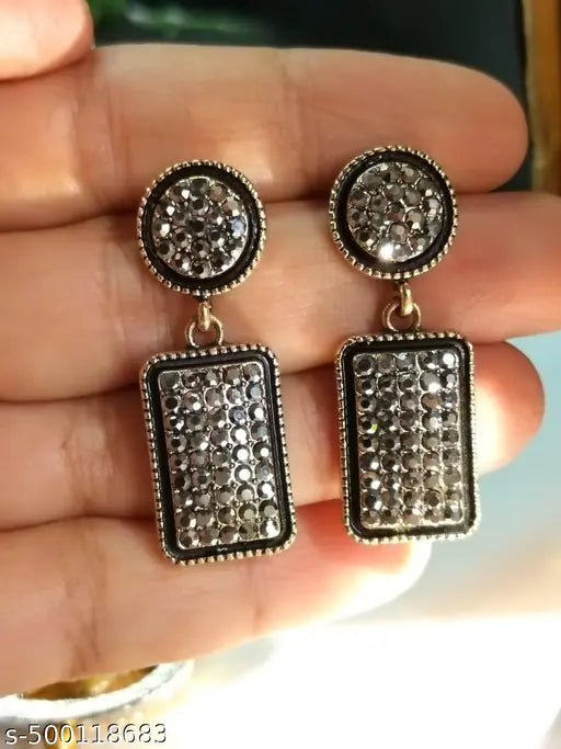 Partywear Fancy Earrings Studded with Black Stones