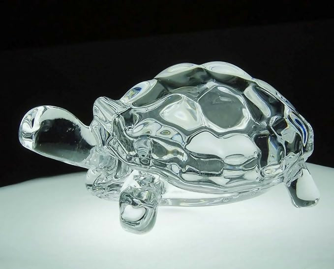 Premium Clear Crystal Glass Tortoise Figurine for Home and Office Decor – Feng Shui Vastu Turtle Showpiece for Wealth, Luck, and Positivity – Elegant Transparent Decorative Accent for Tabletop, Shelf, or Gift Purpose
