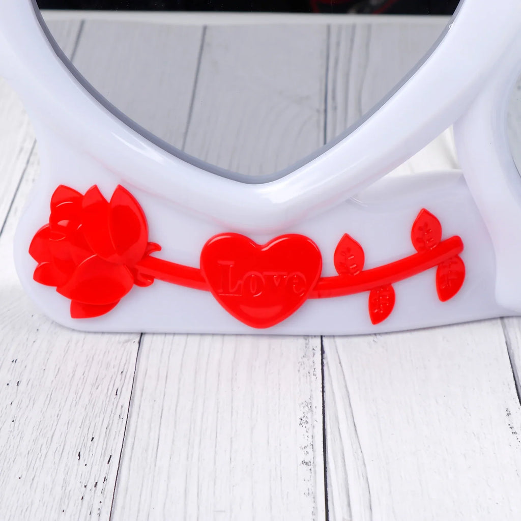 Heart-Shaped Dual Mirror with LED Light – Decorative Romantic Table Mirror Hearts of Love LED Magic Mirror Photo Frame