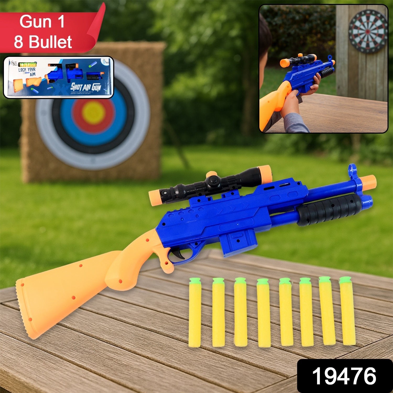 Shot Air Gun Toy with Scope and 8 Soft Foam Bullets Set