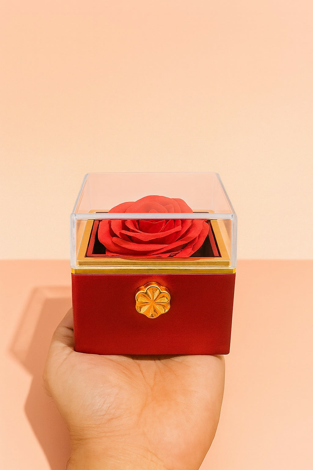 Luxury Red Rose Jewelry Gift Box with Hidden Drawer | Romantic Jewelry Storage Box with Artificial Rose & Transparent Lid | Perfect for Rings, Necklaces, Earrings | Wedding, Anniversary, Valentine’s Day Gift