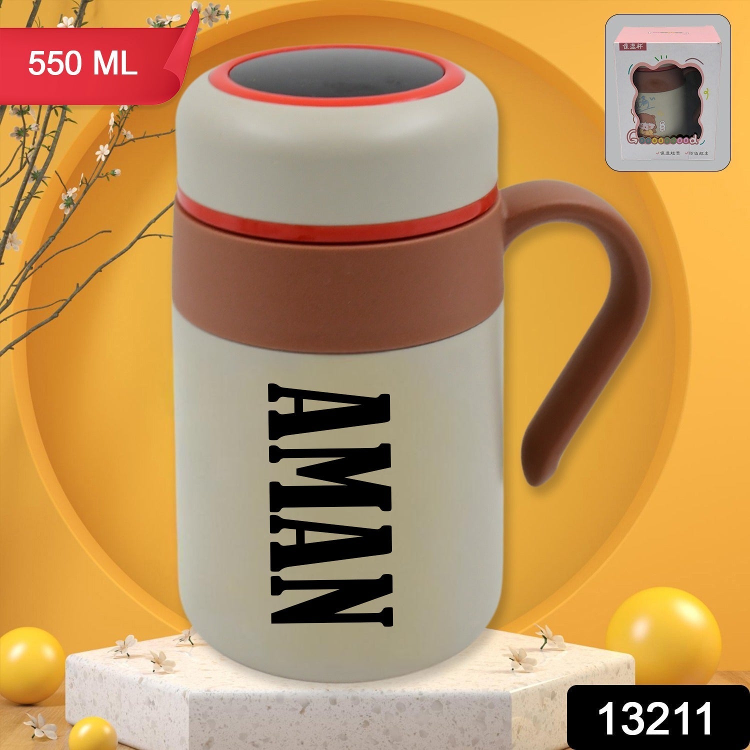 Customize Stainless Steel Mug / Bottle Vacuum Insulated Cup with Handle & Small cup, Tumbler (550 ML)