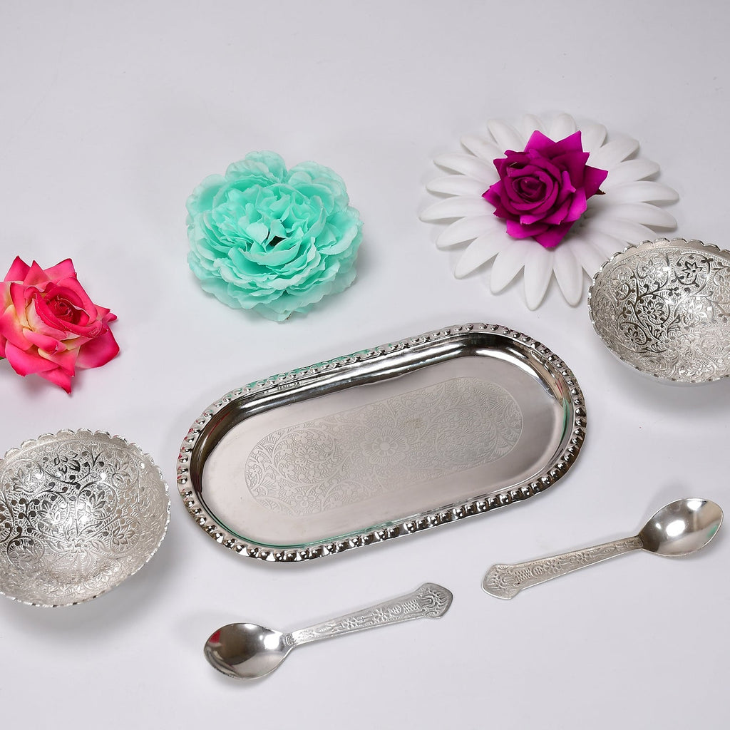Silver-Plated Brass Bowl & Spoon Set with Velvet Gift Box
