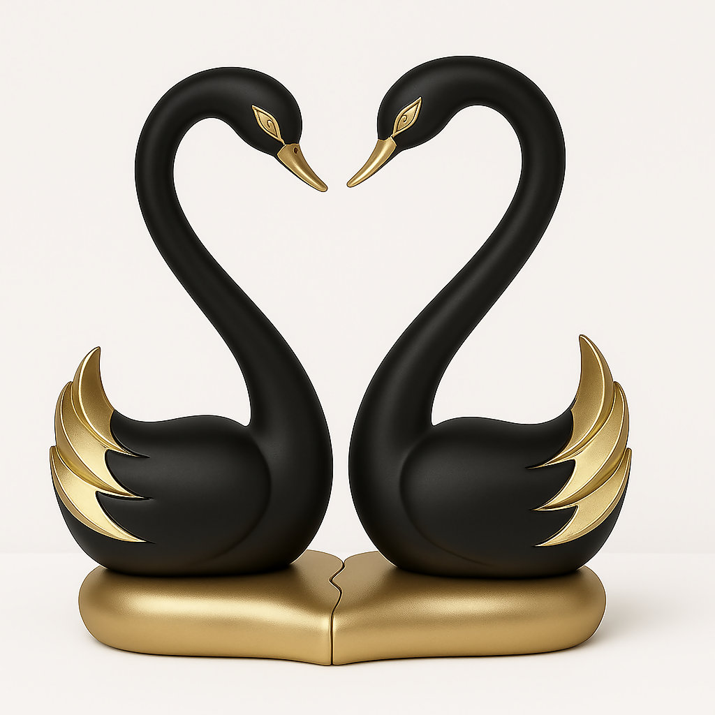 HOME DECOR Black & Gold Swan Couple Showpiece – Romantic Home Decor Figurine