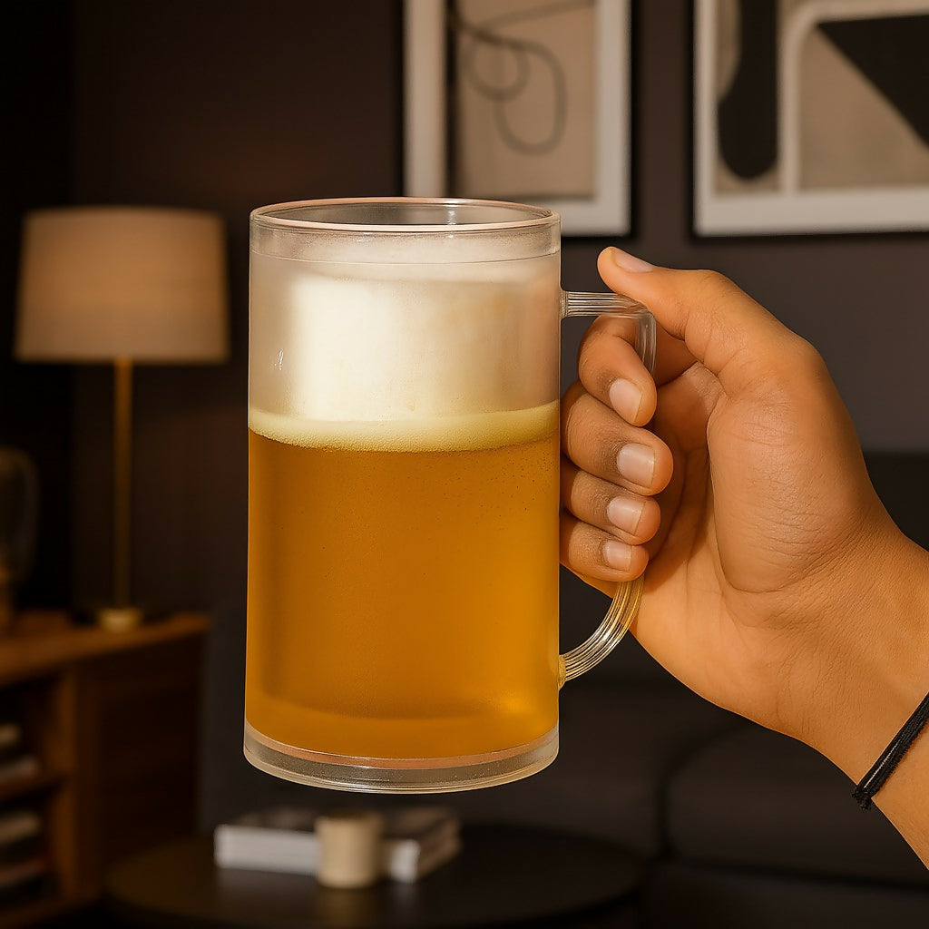 Frosted Glass Beer Mug with Handle – Premium Chilled Beer Cup for Home Bar, Parties, and Gifting | Large Capacity, Freezer Safe, Modern Matte Finish | Ideal for Beer, Juices & Cold Beverages