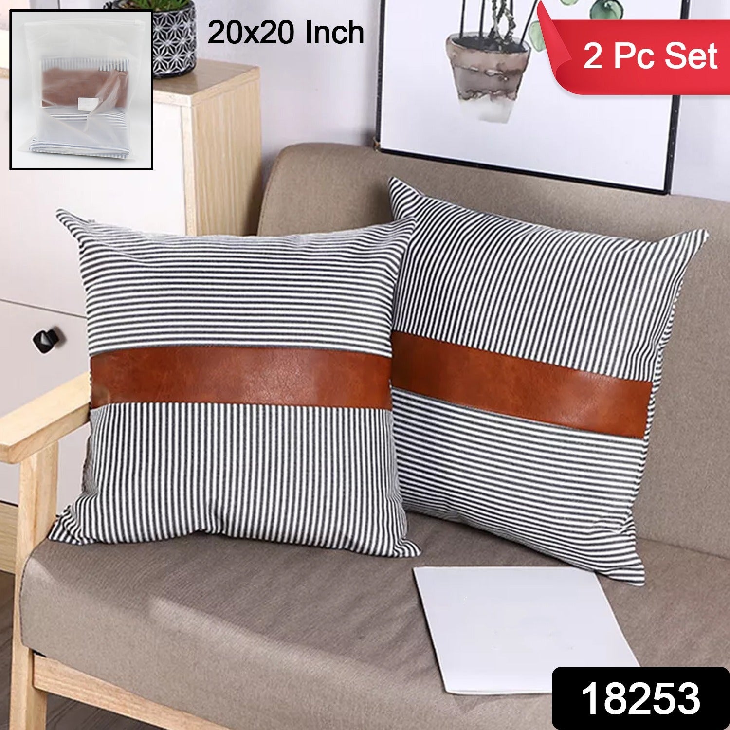 Pillow Covers, leather & cotton Cushion Covers (20 × 20 Inch / 1 Pair / 2 Pc)