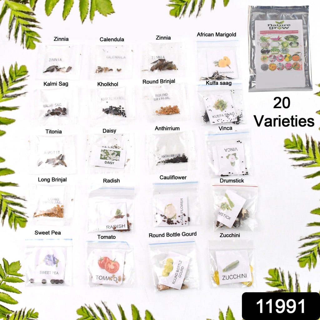 20 Varieties of Vegetable & Flower Seeds Combo (1 Pkt. / 20 Varieties)