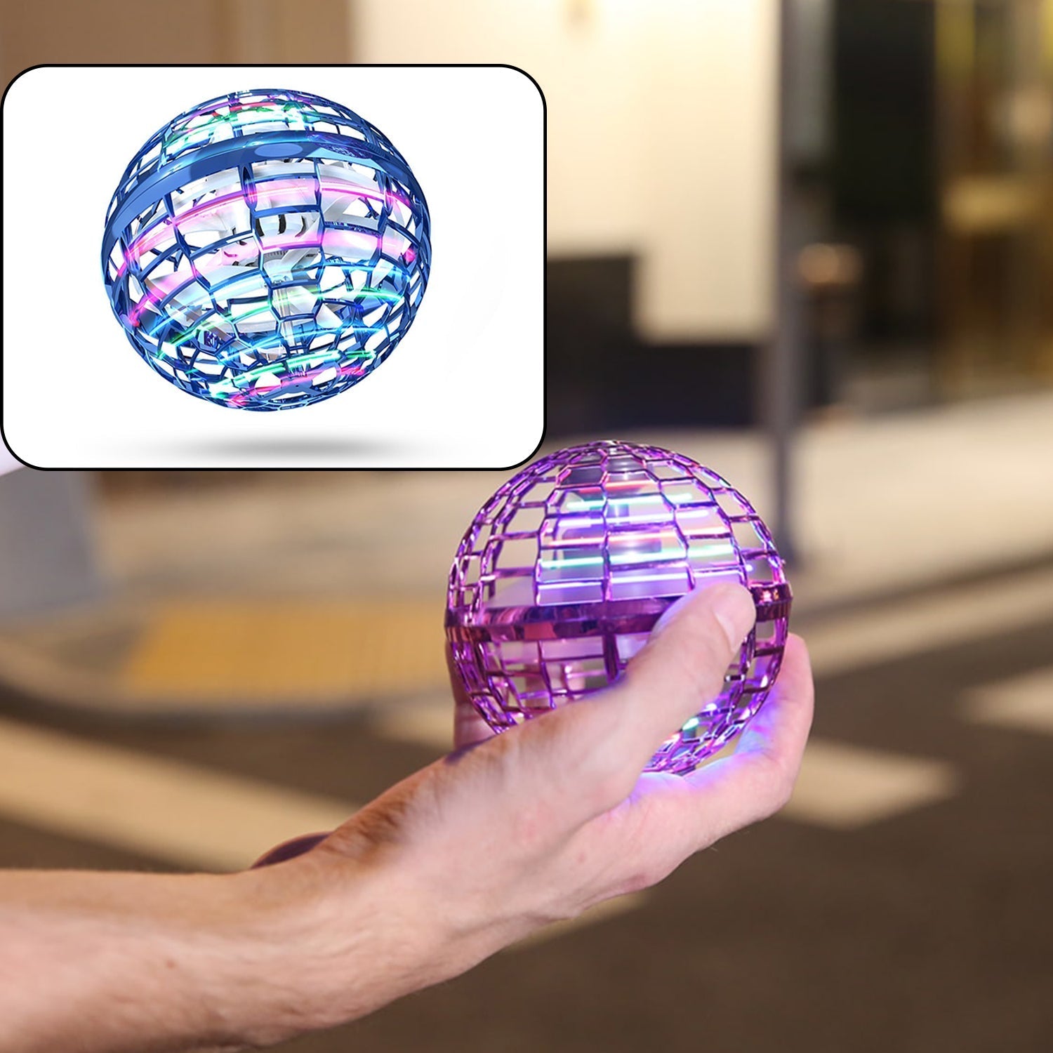 Flying Ball Toys, USB Rechargeable Built-in RGB Lights 360°Rotating Magic Controller