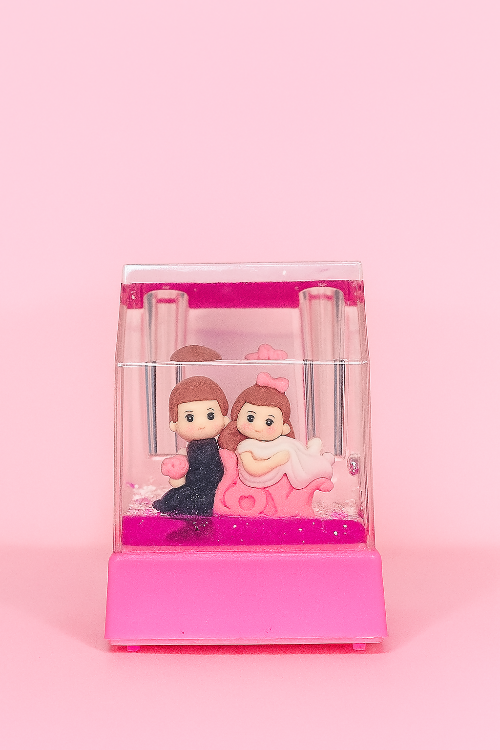 Forever Yours Love Cube Acrylic Liquid Motion Teddy Love Sign Block | Valentine's Day Gift | Romantic Desk Showpiece | Clear Decorative Display with Floating Glitter