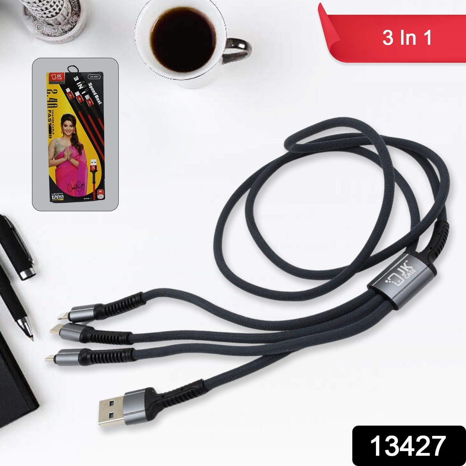 JK 3 in 1 Multi Super Fast Charging Cable (1 Pc / 1200 MM)
