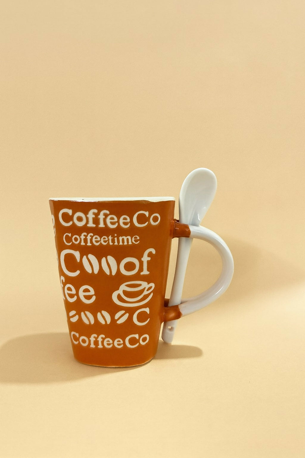 Orange Ceramic Coffee Mug with Spoon – Stylish Printed Tea & Coffee Cup with Handle Slot Spoon | Microwave & Dishwasher Safe Coffee Mug for Home, Office & Gifting
