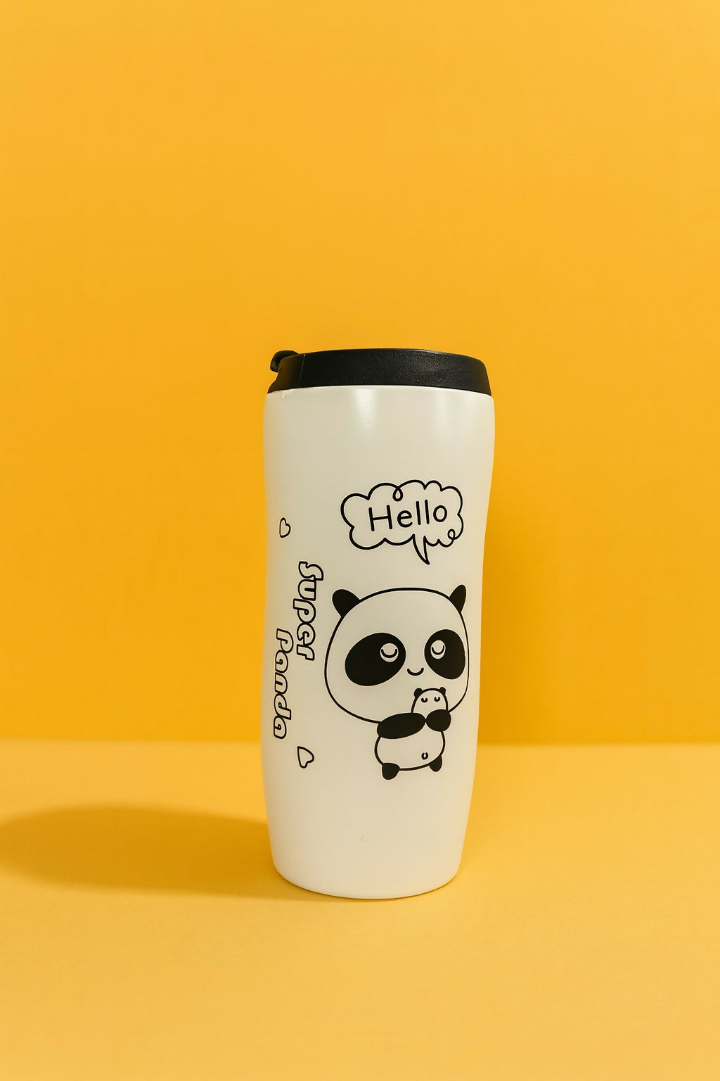 Super Panda Travel Mug with Spill-Proof Lid | Cute Cartoon Panda Coffee Tumbler | Portable Hot & Cold Insulated Cup for Kids, Office, Travel & Gifting