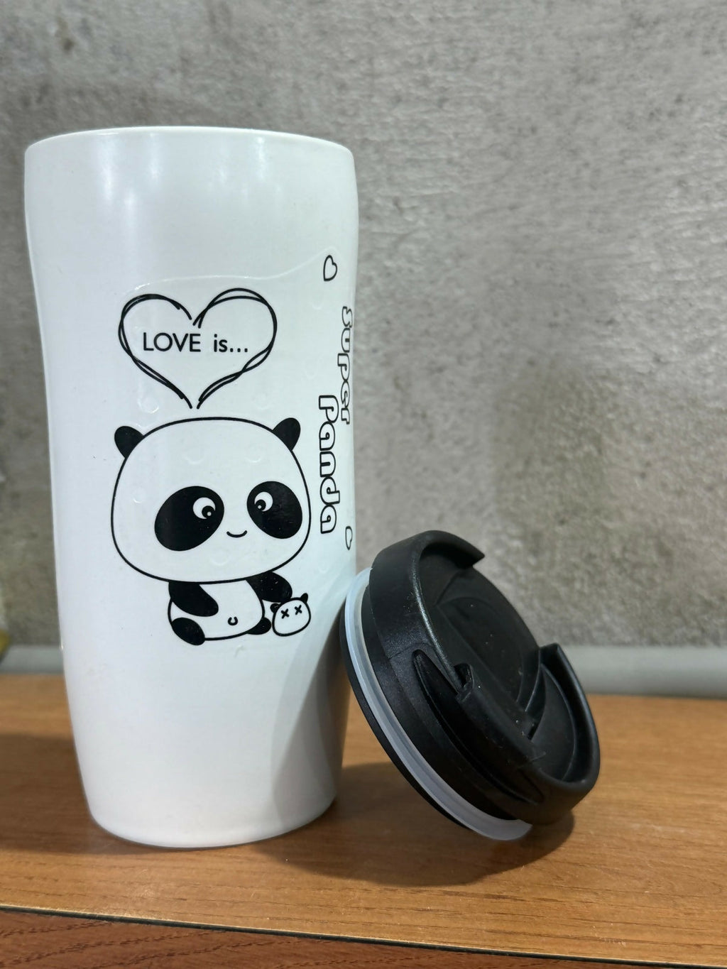 Super Panda Travel Mug with Spill-Proof Lid | Cute Cartoon Panda Coffee Tumbler | Portable Hot & Cold Insulated Cup for Kids, Office, Travel & Gifting