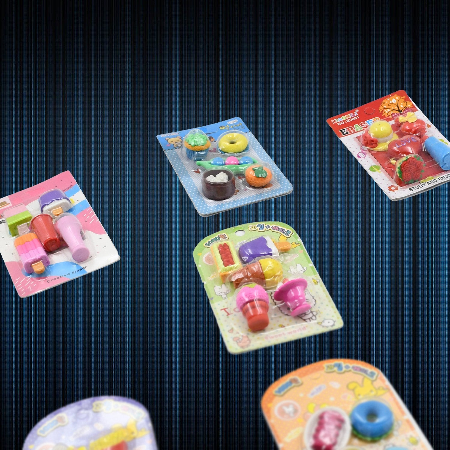 Mix Design Fancy Erasers Set – Colorful & Stylish Erasers for Kids, Birthday Gift & School Prize (1 Set)
