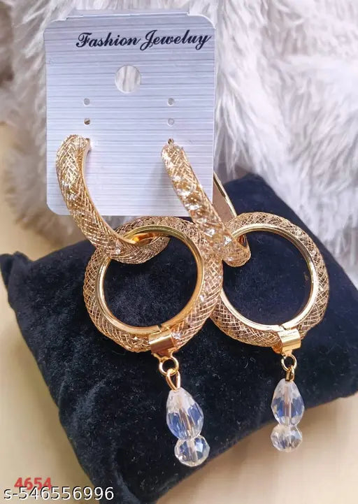 Goldplated Partywear two way wear long Hoop Earrings