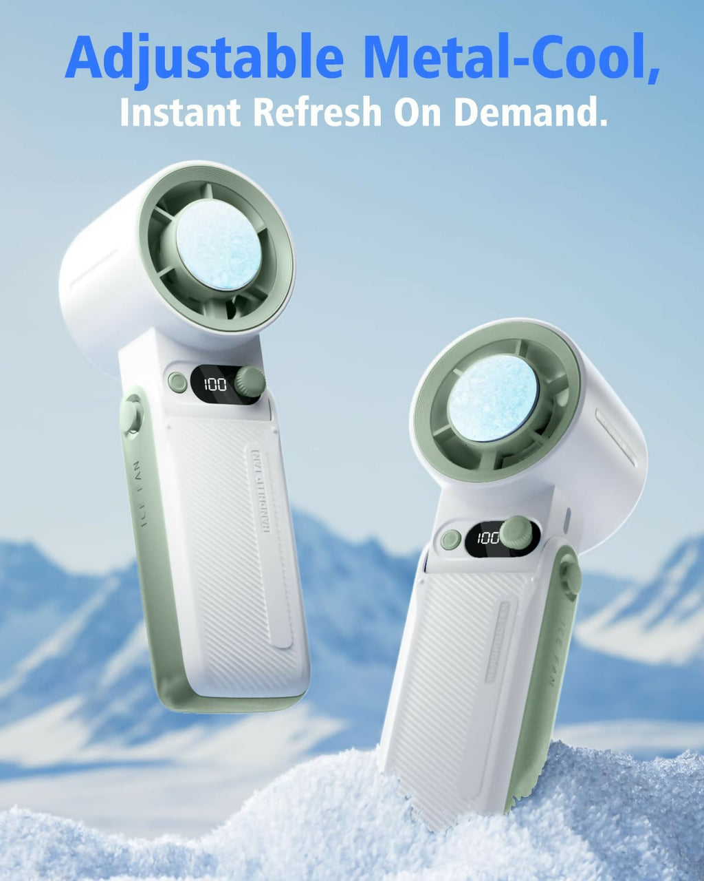 Portable Handheld Ice Fan with Cooling Metal Plate | 6000mAh Rechargeable Battery | 0-199 Speed Levels | USB Rechargeable Mini Fan with Digital Display | Foldable Desk & Travel Fan for Outdoor, Home & Office