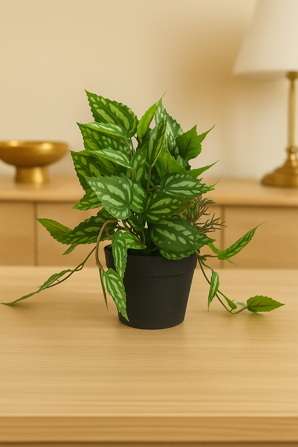 Artificial Potted Green Plant – Realistic Faux Silver Vine Leaf with Black Plastic Pot for Home, Office, or Desk Décor – Low Maintenance Indoor Decorative Greenery Arrangement