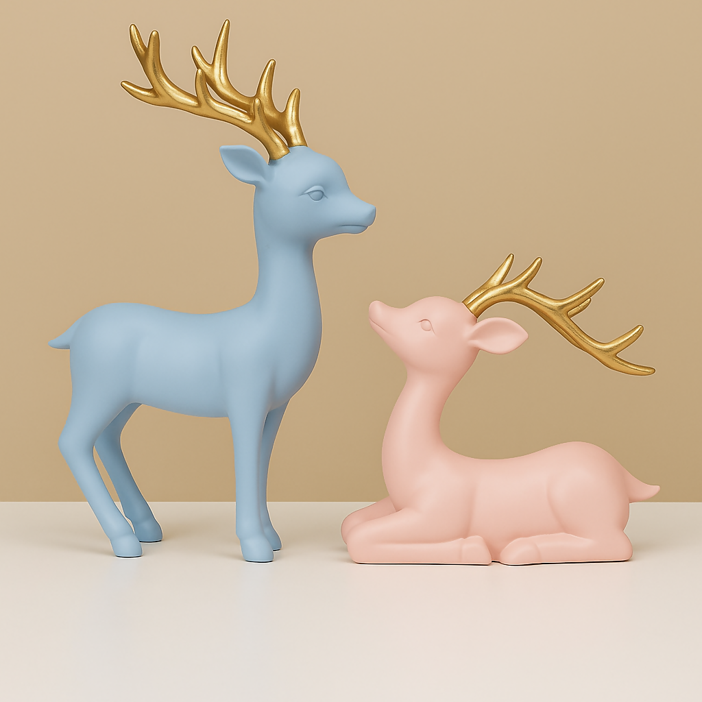HOME DECOR Elegant Reindeer Couple Showpiece Set – Matte Finish Resin Deer Statues